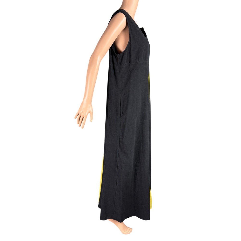 NWD Gracila Maxi Dress Plus 2XL Black Yellow Sleeveless Cotton Pocket Lagenlook - Picture 12 of 16